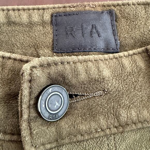 RTA | Olive Green Stretch Lambskin Suede Stretch Leather Skinny Jeans Pants | 26 - Picture 3 of 9